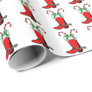 Papier Cadeau Boot Cowboy De Noël Occidental Avec Sucres de cann