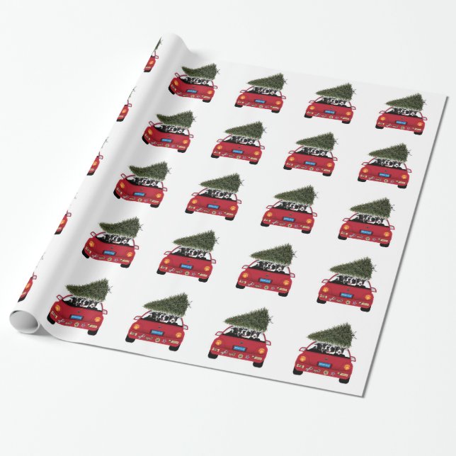 Papier Cadeau Border collie enveloppant l'arbre de Noël de (Déroulé)
