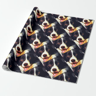 Papier Cadeau border collie pourpre moderne