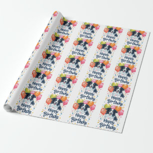 Papier Cadeau Bordure Collie avec ballons
