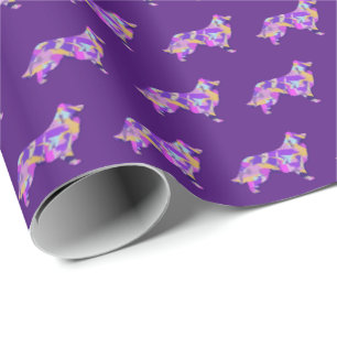 Papier Cadeau Bordure Collie Chien Silhouette Coloré Violet