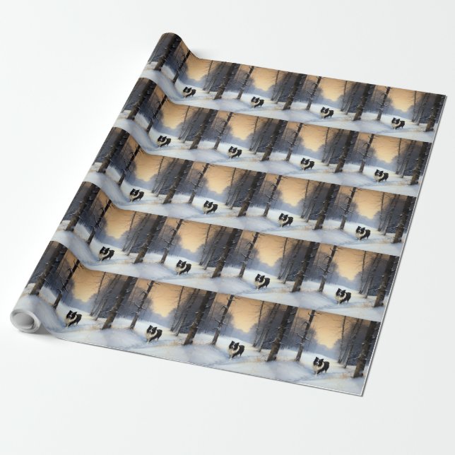 Papier Cadeau Bordure Collie Laisser neiger Noël (Déroulé)