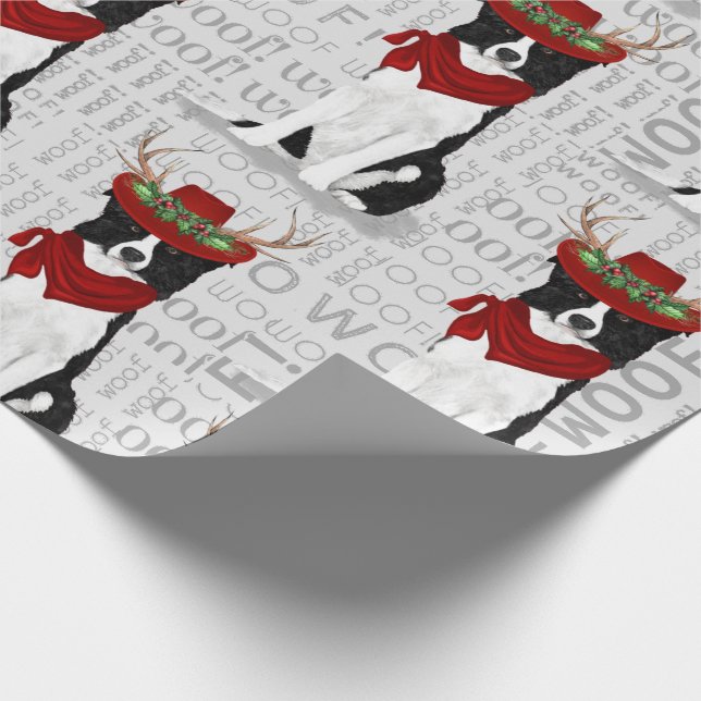 Papier Cadeau Bordure Collie Noël pour l'Amoureux des chiens (Coin)