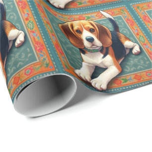 Papier Cadeau Bordure colorée de chien Beagle 3D réaliste élégan
