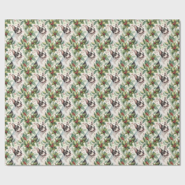 Papier Cadeau Boston Terrier Christmas Wrapping Paper (Plat)