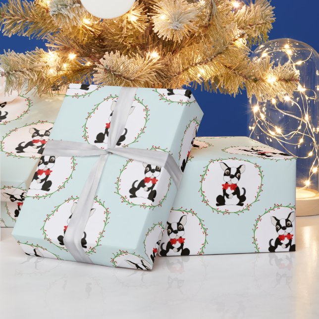 Papier Cadeau Boston Terrier dans Red Bow Cravate Noël (Vacances)