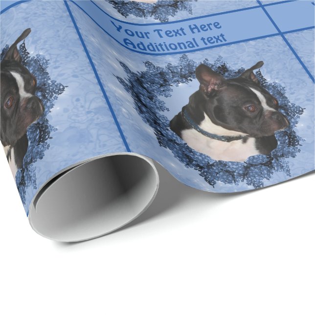 Papier Cadeau Boston Terrier Dog Floral Wreath Personnalisé (Coin rond)
