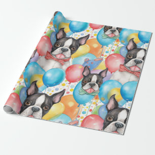 Papier Cadeau Boston Terrier Et Ballons