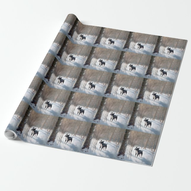 Papier Cadeau Boston Terrier Laisser neiger Noël (Déroulé)