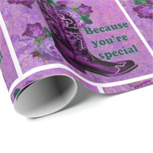 Papier Cadeau Bot de cowboy violet avec des roses Vous êtes spéc