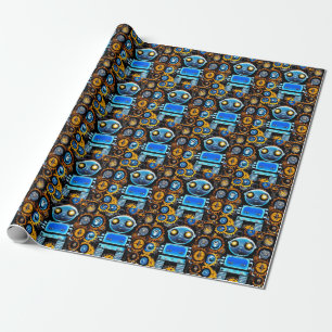 Papier Cadeau Bot et engrenages bleus