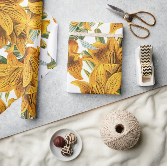 Papier Cadeau Botanical rustic orange green lily trendy floral (Artisanat)
