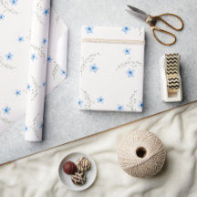 Papier cadeau botanique bleu et blanc Bliss