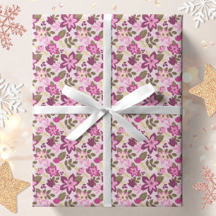 Papier Cadeau Botanique de Noël rose moderne
