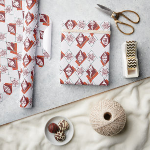 Papier Cadeau Botanique de Noël rouge scandinave moderne