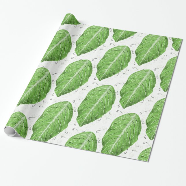 Papier Cadeau Botanique du Motif à feuilles vertes (Déroulé)