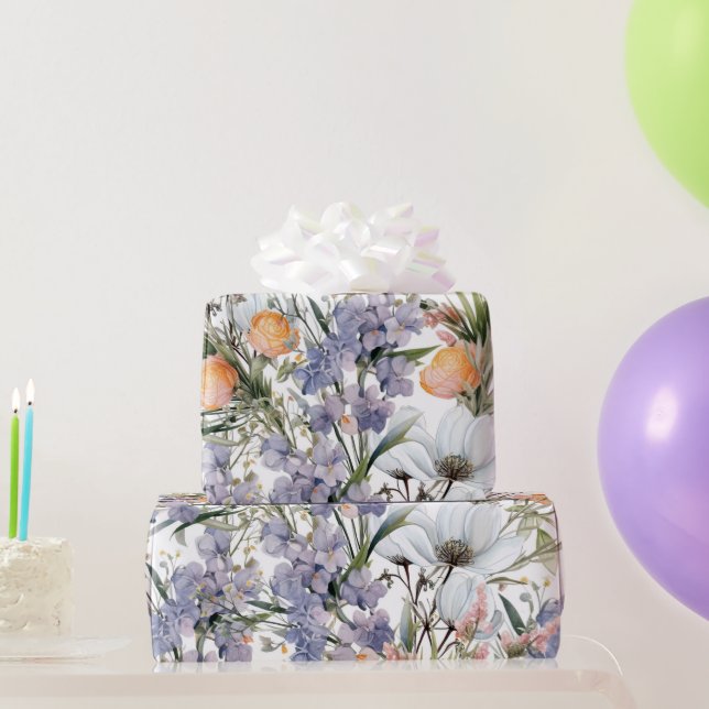 Papier Cadeau Botanique pastel couleurs fleur sauvage été fleuri (Cadeaux de fête)