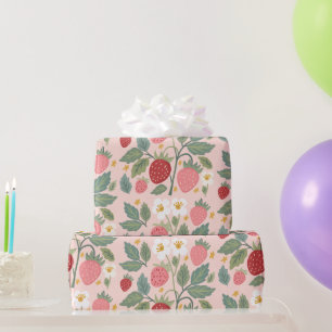 Papier Cadeau Botanique rose fraise