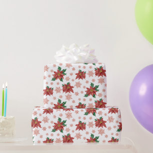 Papier Cadeau Botanique traditionnelle rouge et verte de Noël