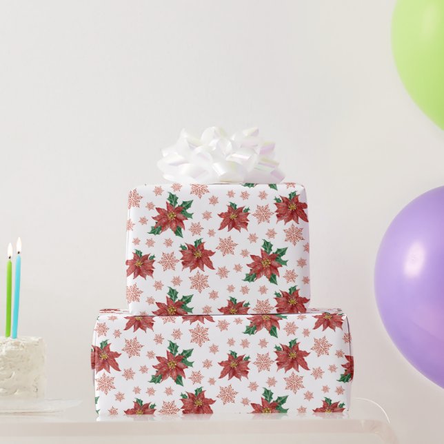 Papier Cadeau Botanique traditionnelle rouge et verte de Noël (Cadeaux de fête)