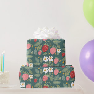 Papier Cadeau Botanique verte fraise