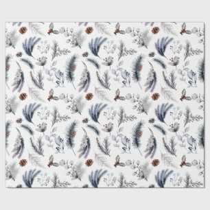 Papier Cadeau Botaniques d'aquarelle rustique blanc d'hiver clas