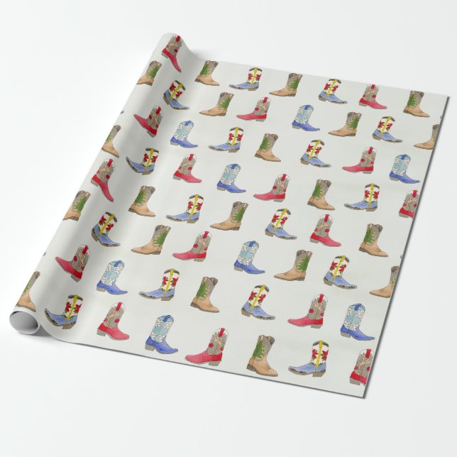Papier Cadeau Botte de cowboy d'hiver papier d'enveloppement (Déroulé)