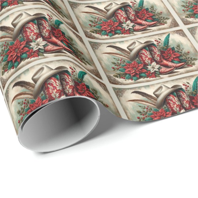 Papier Cadeau Bottes de cowboy rouge occidental Papier d'envelop (Coin rond)
