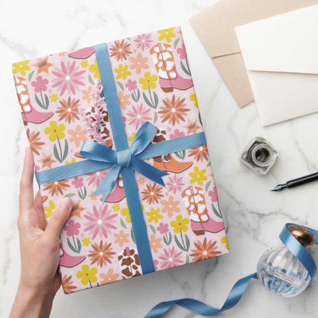Papier Cadeau Bottes de cowgirl roses (Cadeaux)
