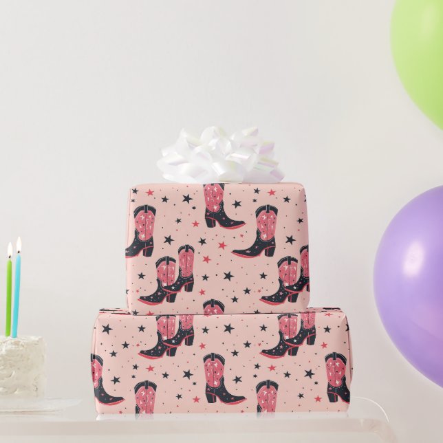 Papier Cadeau Bottes de cowgirl roses (Cadeaux de fête)