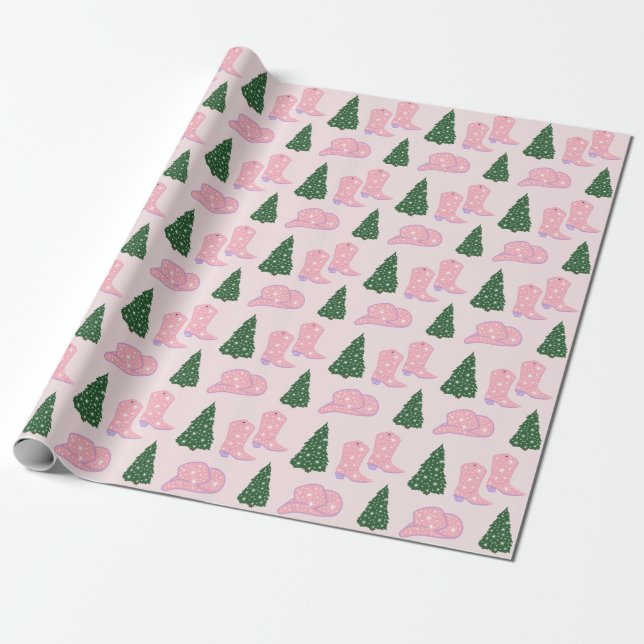 Papier Cadeau Bottes de seins roses Arbre de Noël Casquette (Déroulé)