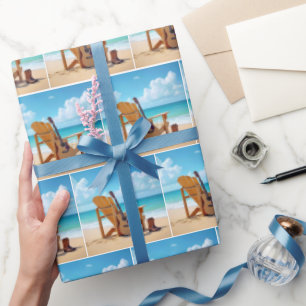 Papier Cadeau Bottes et guitare occidentales sur une plage