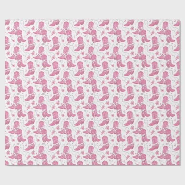 Papier Cadeau Bottes et perles de godets floraux roses (Plat)