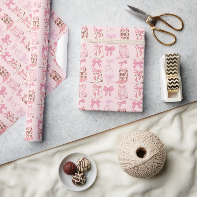 Papier Cadeau Bottes et vaches Coquette fille rose esthétique (Artisanat)