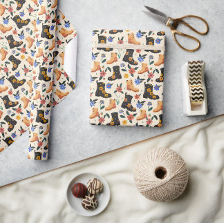 Papier Cadeau Bottes florales dessinées à la main et Motif trans