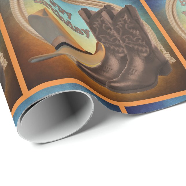 Papier Cadeau Bottes occidentales de casquette de cowboy et (Coin rond)