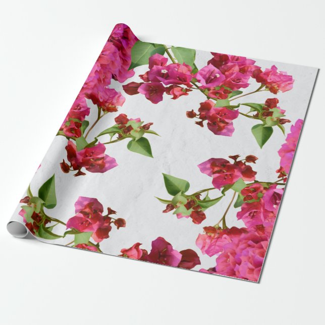 Papier Cadeau Bougainvilliers Floral Méditerranée Grecque (Déroulé)