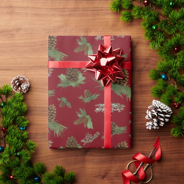 Papier Cadeau Boughs à cônes de pin de Noël personnalisés (Cadeau de vacances)