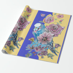 Papier Cadeau Bougie bleue Fleurs d'art Roses Aquarelle