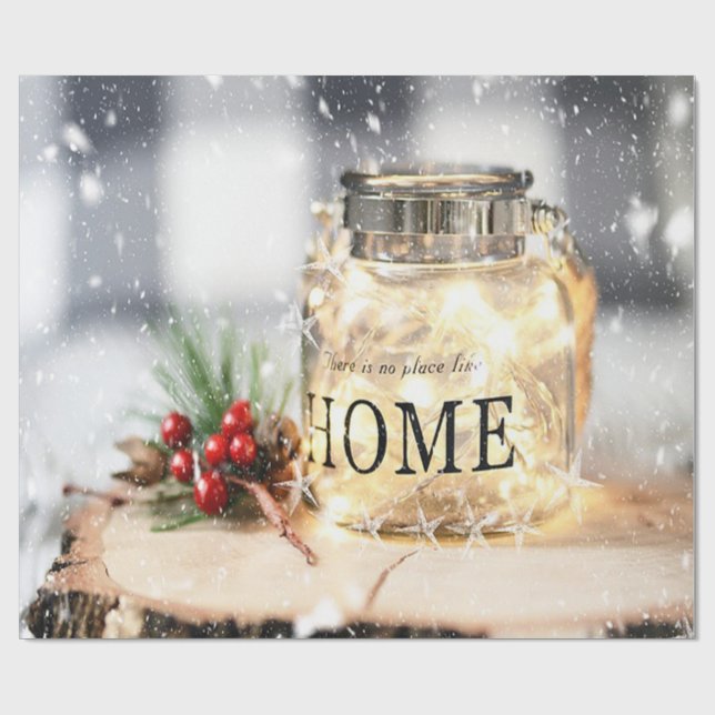 Papier Cadeau Bougie, Maison Noël (Plat)