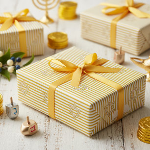 Papier Cadeau Bougie rayée Flamme Jaune Étoile juive de David