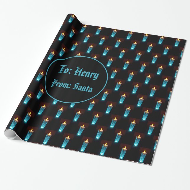 Papier Cadeau Bougies Bleues Lumières Motif (Déroulé)