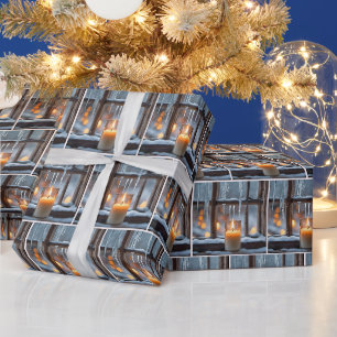 Papier Cadeau Bougies De Noël En Neige
