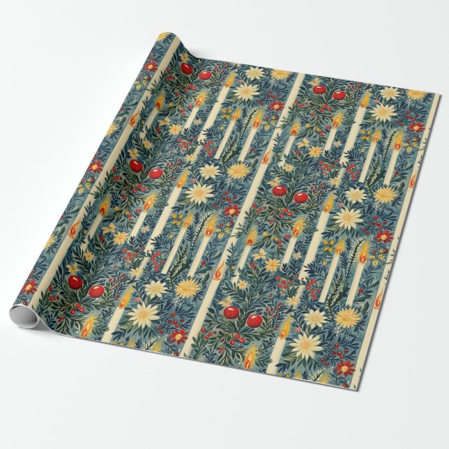Papier Cadeau Bougies de Noël florales (Déroulé)
