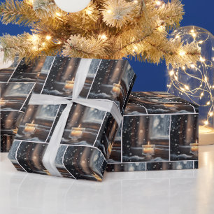 Papier Cadeau Bougies de Noël scintillantes dans la neige