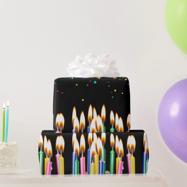Papier Cadeau Bougies Lit Anniversaire Avec Confetti (Cadeaux de fête)