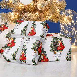Papier Cadeau Bougies vintages Arbre de Noël artisanal ou cadeau