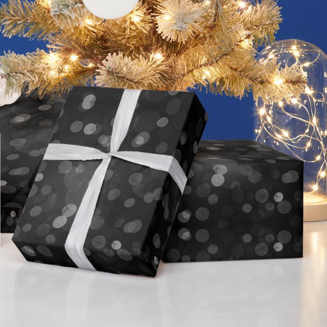 Papier Cadeau Boukeh noir moderne lumières de Noël abstrait (Vacances)