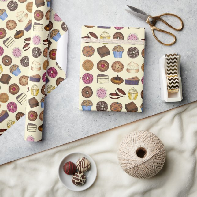 Papier Cadeau Boulangerie Bake Vente Aliments Brownie Cupcake Pi (Artisanat)