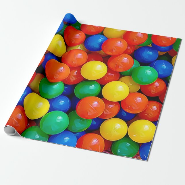 Papier Cadeau Boule boule bouchée boule bleu, vert, rouge, jaune (Déroulé)